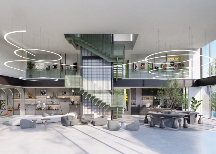 Modern homes with double-height ceilings at The Watercrest